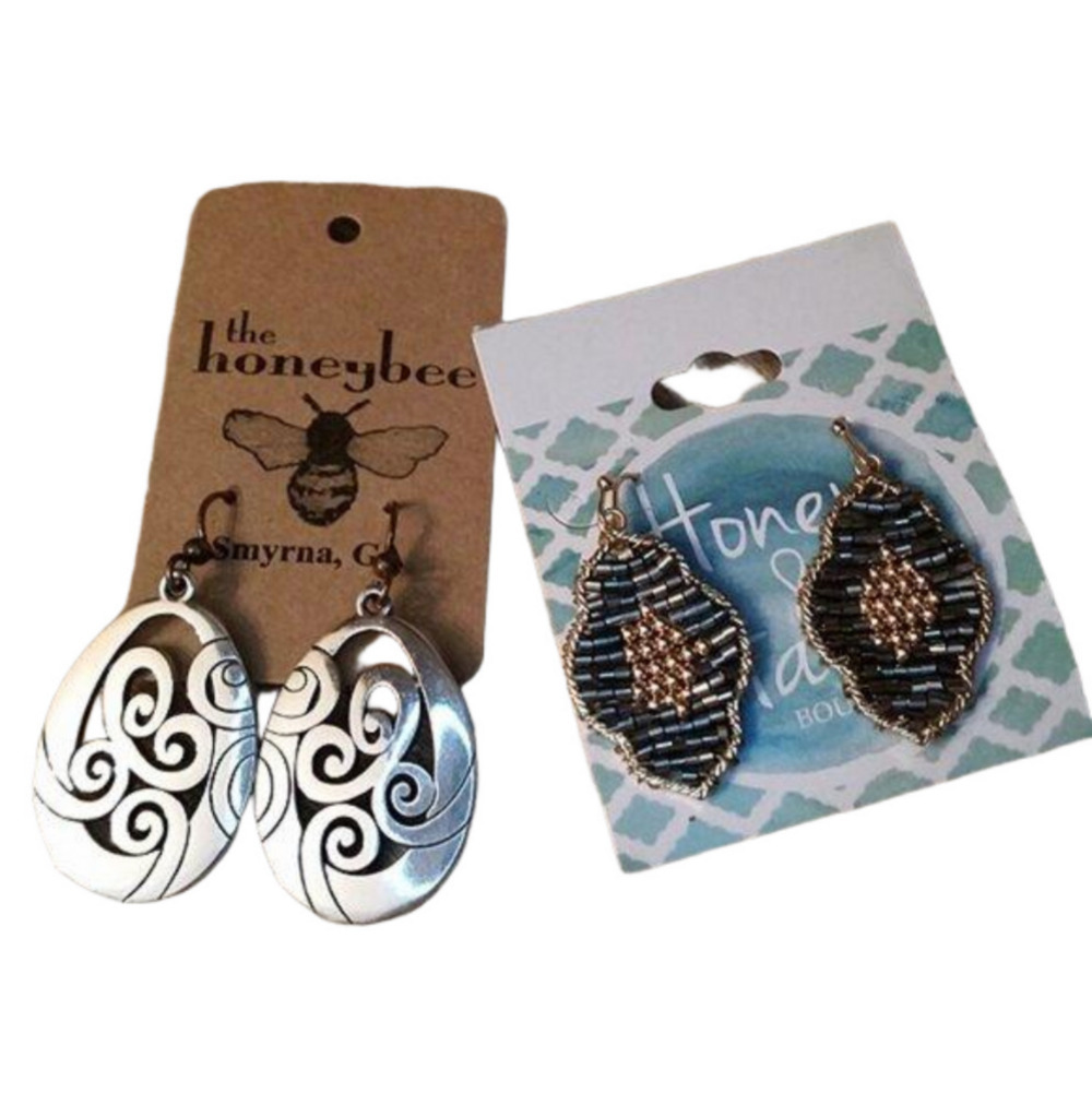 Bundle lot 2 Boho Dressy Style Dangle Drop Earrings Silver Tone and Seed Beads